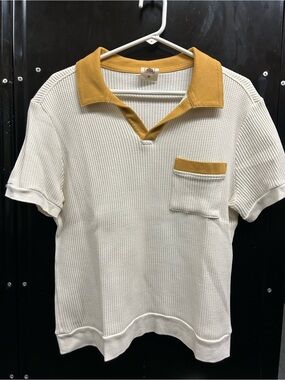 Dandy Del Mar. The Cannes Waffle Knit Polo Shirt. Vintage Ivory. Medium